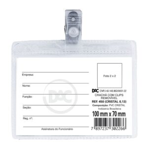 Crachá Horizontal 10x7cm Com Presilha - DAC