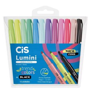 Canetas Marca Texto Lumini Trend Colors + Black com 12 Cores - Cis